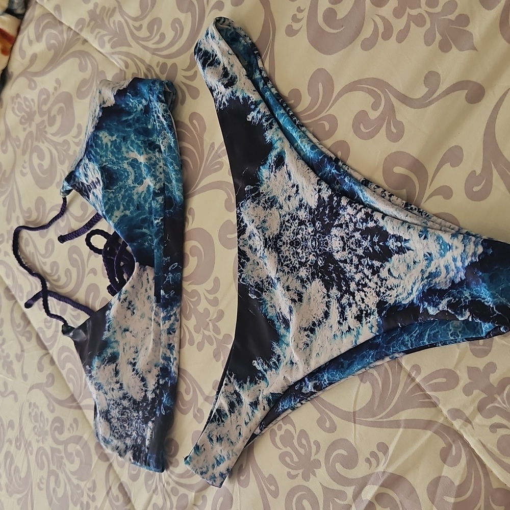 Bikini Tied Dyed Look Blue White By LIZAFUL 8 SIZE 2 PIECE SET